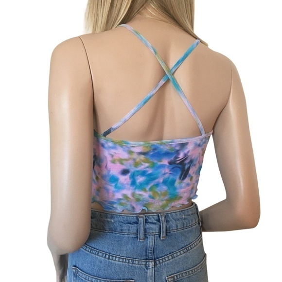 Topshop Criss cross back Abstract Floral Summer Boho Top Halter Cropped Tank - Picture 7 of 13